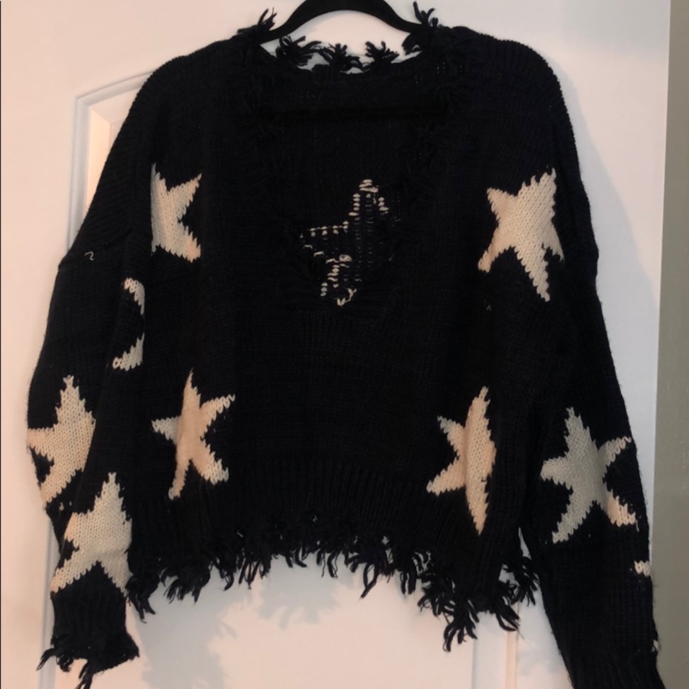 Navy fringe detail over sized sweater